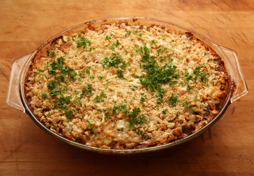 Inside-out meat and chilli bean pie out of oven.jpg.