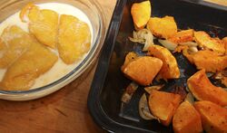 Roasted squash and poached fish