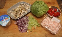 The ingredients - I forgot to photograph the lemon and eventually only needed half of the prawns shown here