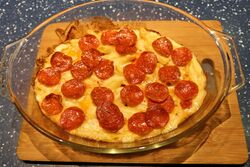 Long-life salami pasta, baked