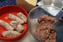 About 1kg in total, mixed and divided into three good sized portions