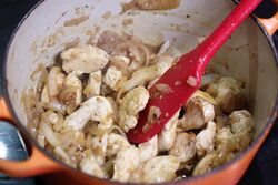 Frying off the chicken, onions, garlic and Taste Sensation Spicy Mango Marinade Flavouring