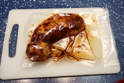 The spice rubbed, marinated pork fillet ready for the final 3 hours at 58°C