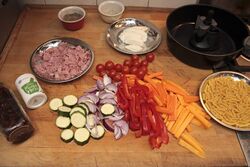 The ingredients cut into similar sizes