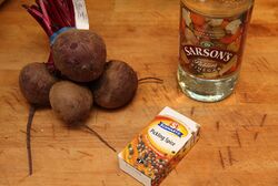 The ingredients for 1 litre of pickled beets, available from any supermarket