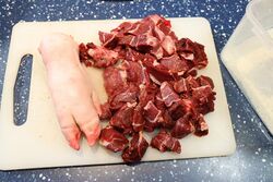 Pig's trotter and 2 ox cheeks, cubed