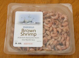 Brown shrimp are now available from some Sainsburys stores [July 2012] and Morrisons [September 2014]