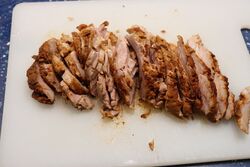 Sliced; nice and tasty but still a little tough 😐